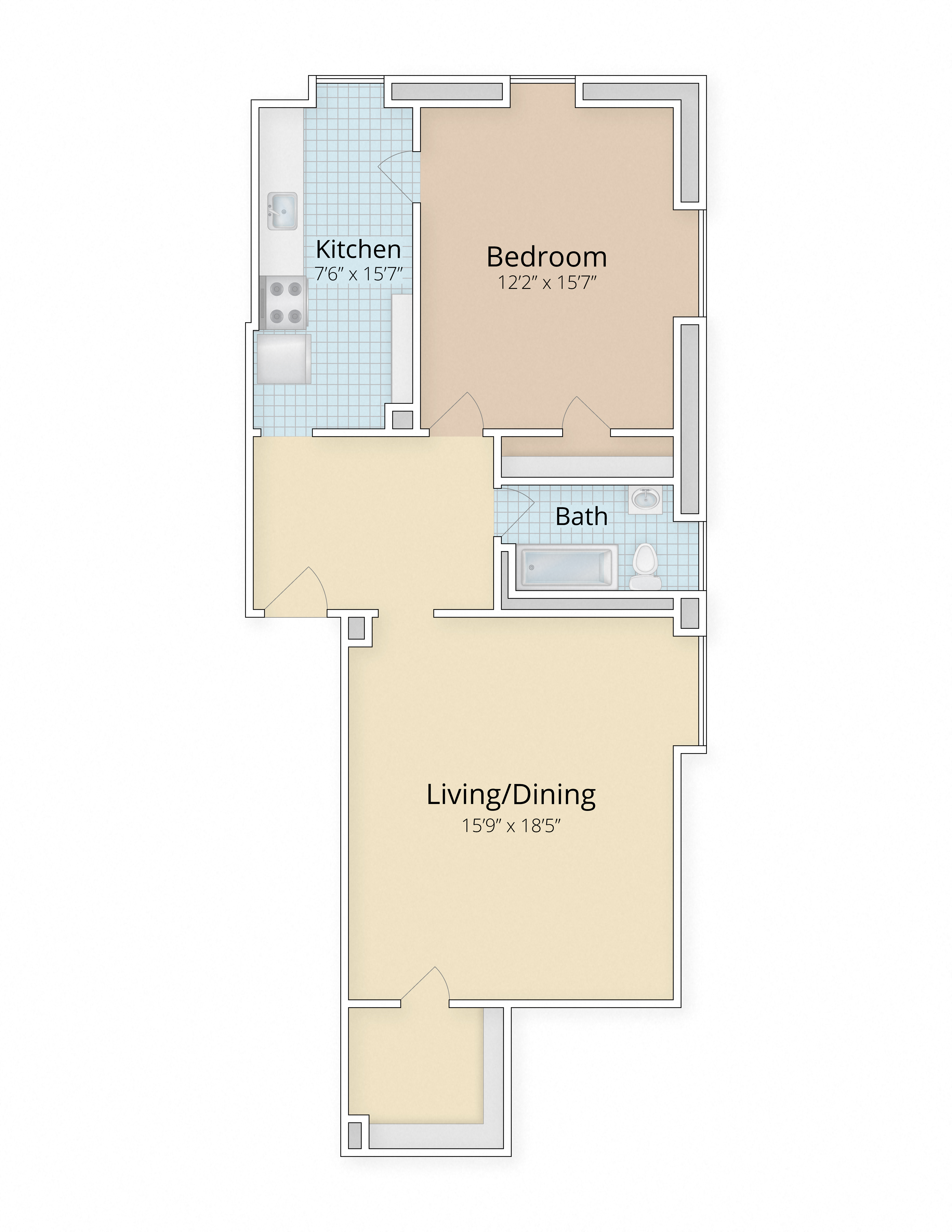 one bedroom floor plan at Cathedral Mansions, Washington